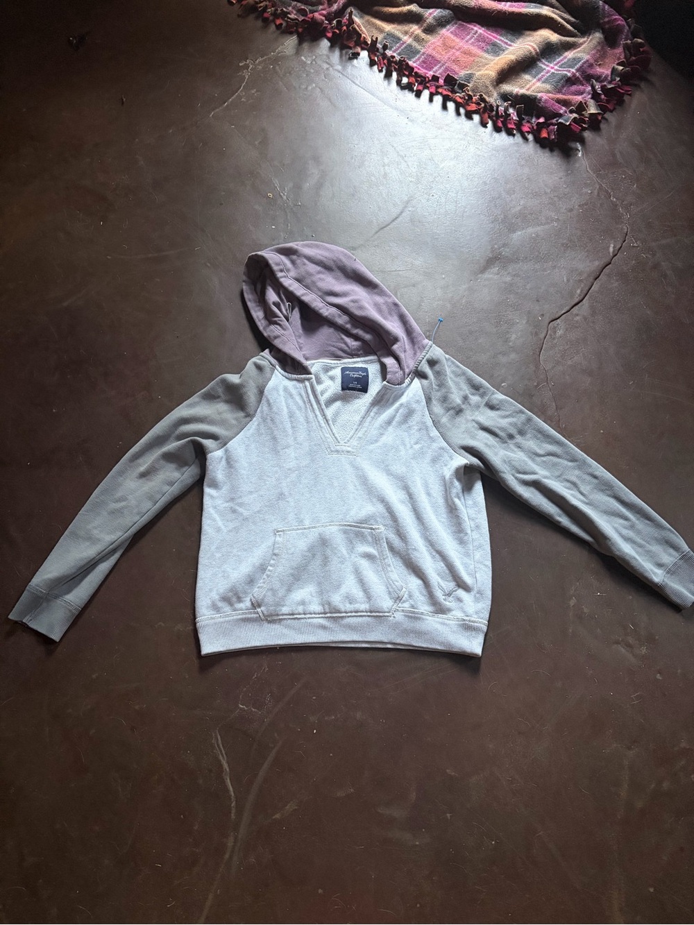 American Eagle Outfitters Two-Tone Hooded Pullover in Light Gray and Mauve